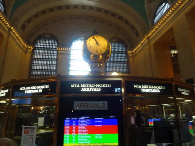 The four-faced clock above the information booth in Grand Central Terminal, New York
